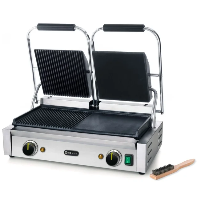 Contact double grooved contact grill smooth 3600W - Hendi 263907