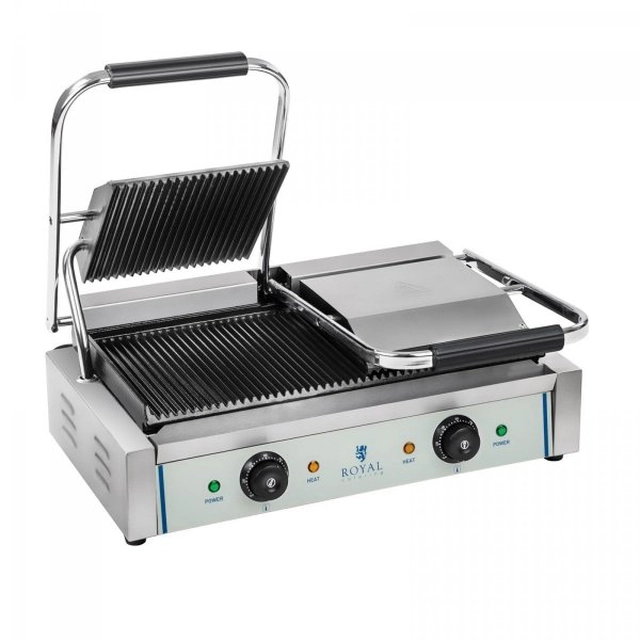 Contact grill - 2 x 1800 W - grooved ROYAL CATERING 10010246 RCKG-3600-G