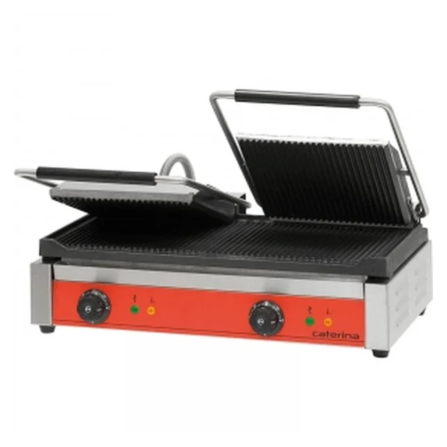 Contact grill double grooved top, smooth bottom Caterina 742024