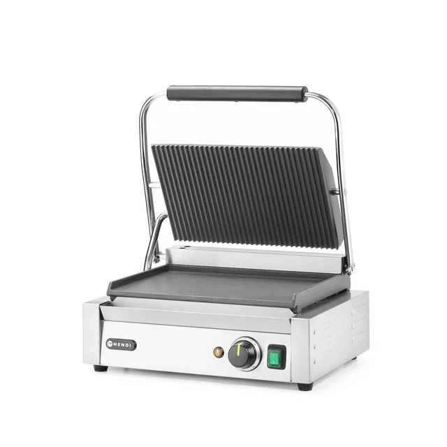 Contact-grill Panini, HENDI, dessus rainuré, fond lisse, 230V/2200W, 430x370x(H)514mm