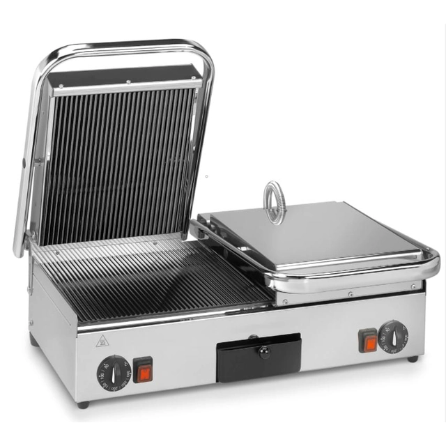 Contact grill panini | prăjitor de pâine ceramică | dublu | canelat sus și jos | 3 kW | 640x480x210 | RQ17062