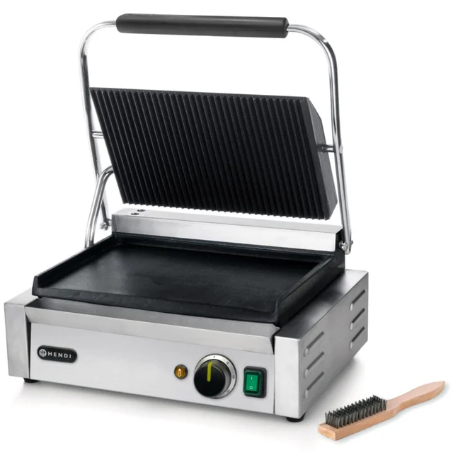 Contact PANINI contact-grill, dessus rainuré, fond lisse 2200W - Hendi 263662