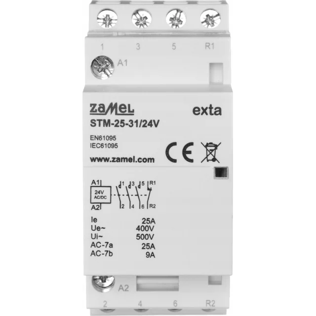 Contactor de instalare modular Zamel 25A 3Z+1R 24V Tip AC/DC: STM-25-31/24V EXT10000293