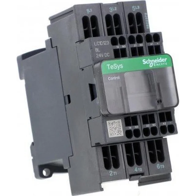 Contactor de potencia Schneider Electric I= 12A [AC-3], contactos ambiente 1NC+1NO, voltaje bobinas 24 V CC LC1D123BL