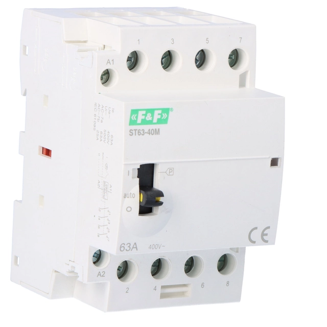 Contactor modular con control manual, montaje en riel 63A, contactos 4NO ST63-40-M