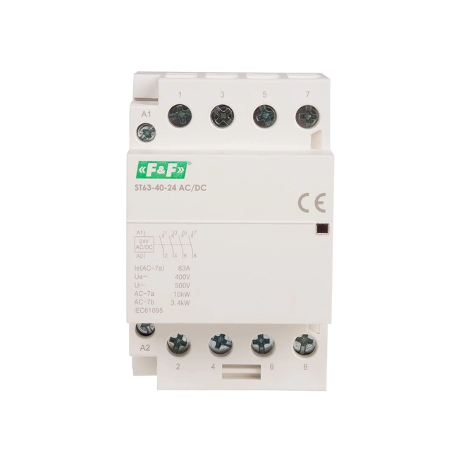 Contactor modular pentru șină, contacte 4xNO, 63A, 24V DC