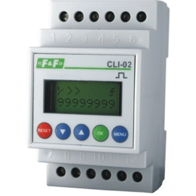 Contador de pulsos F&F 24-264V AC/DC 1P 8A 8 dígitos modulares CLI-02