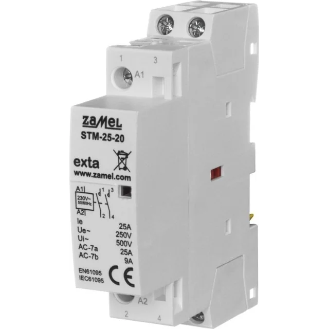 Contator de instalação modular Zamel 25A 2Z 230V Tipo AC: STM-25-20 EXT10000288