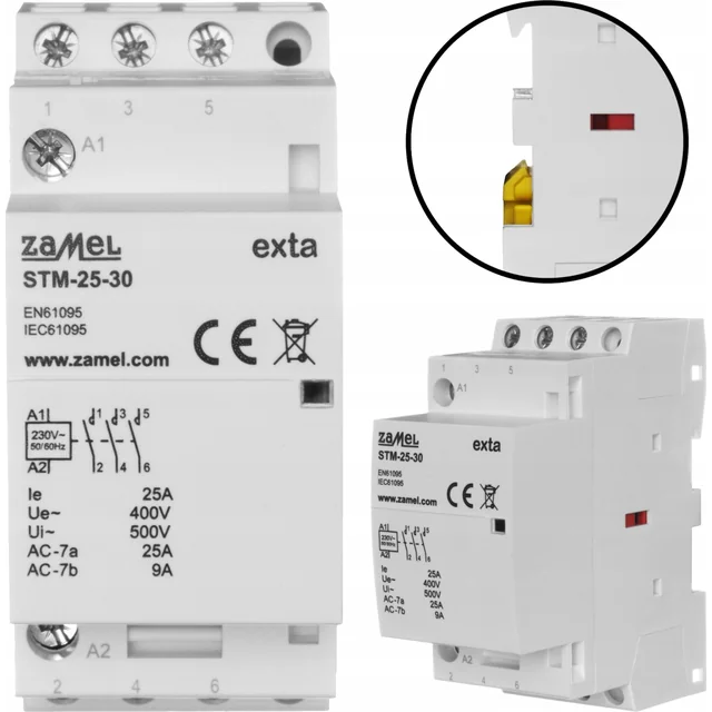 Contator de instalação modular Zamel 25A 3Z 230V AC, tipo: STM-25-30 EXT10000291