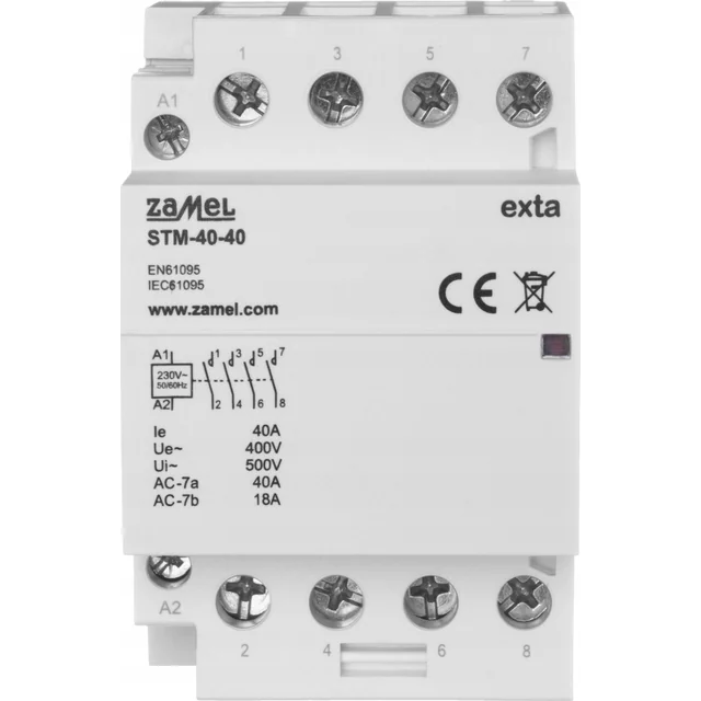 Contator de instalação modular Zamel 40A 4xZ 230V Tipo AC: STM-40-40 EXT10000296