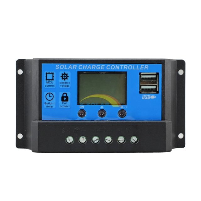 Controlador de carga solar PWM 30A LCD+USB para panel fotovoltaico