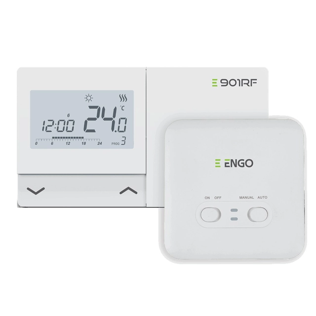 Controlador de temperatura inalámbrico ENGO E901RF batería programable semanal de superficie blanco