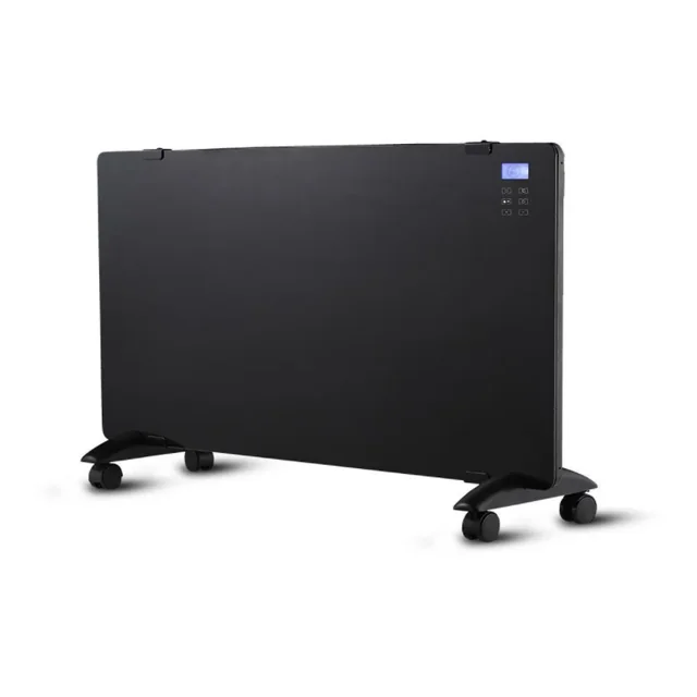 Convector eléctrico de vidrio V-TAC, 1000/2000W, NEGRO, PANTALLA LCD + controlador