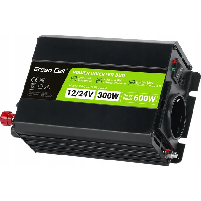 Conversor Green Cell Conversor PowerInverter DUO 12V/24V 300/600W onda senoidal modificada