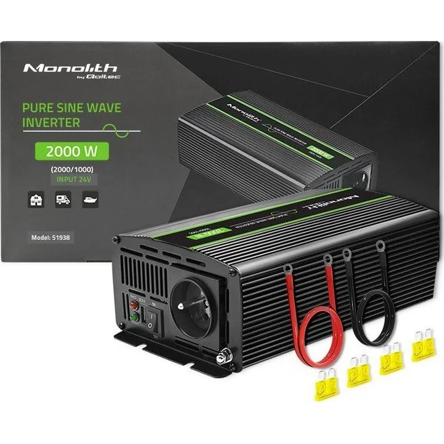 Convertor Qoltec Convertor monolit de tensiune | 1000W | 2000W | 24V până la 230V | Sinusul Pur