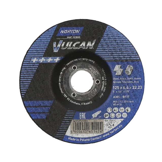 Convex grinding disc Norton Vulcan 125x6.4x22.23 metal inox for angle grinder