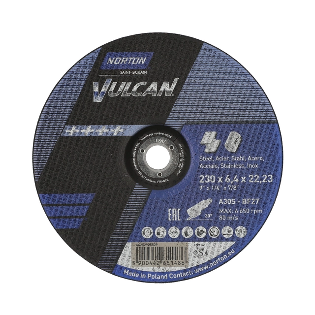 Convex grinding disc Norton Vulcan 230x6.4x22.23 metal inox for angle grinder