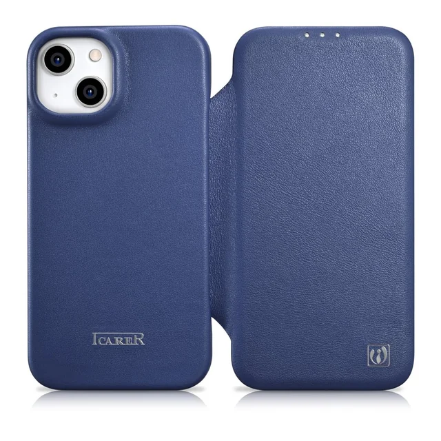 Coque iPhone 14 cuir avec rabat magnétique MagSafe CE Premium Leather bleu marine