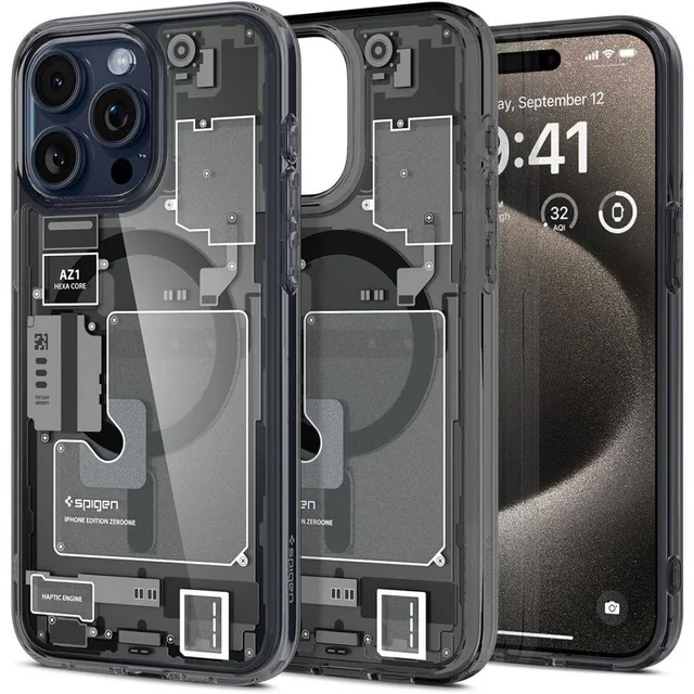 Coque Ultra Hybrid Mag avec MagSafe pour iPhone 15 Pro Max, gris et noir