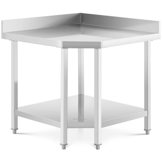 Corner work table with stainless steel edge and shelf 90x90x70cm