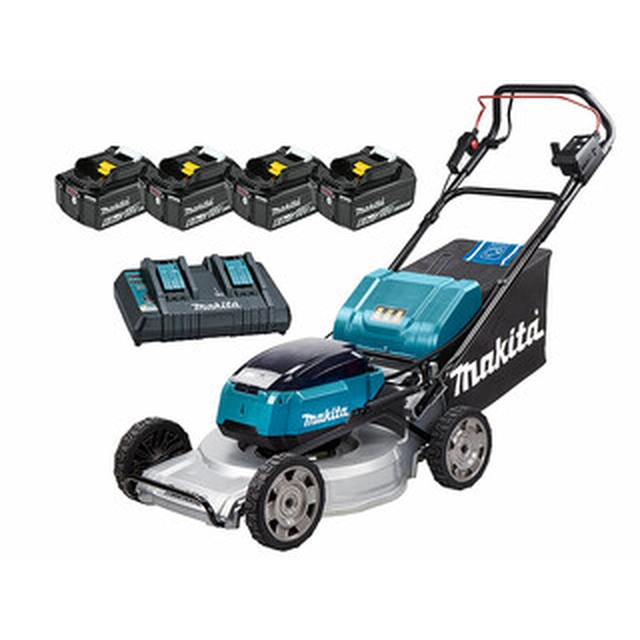 Cortacésped autopropulsado a batería Makita DLM533PG4 2 x 18 V | 530 mm | 2,5 - 5 km/h | 2300 m² | Carbón sin escobillas | 4 x 6 Ah batería + cargador