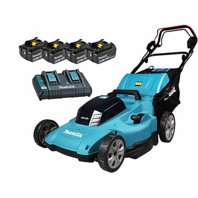 Cortador de grama autopropelido com bateria Makita DLM539PG4 2 x 18 V | 530 mm | 2,5 - 5 km/h | 800 m² | Carbono sem escova | 4 x 6 Ah bateria + carregador