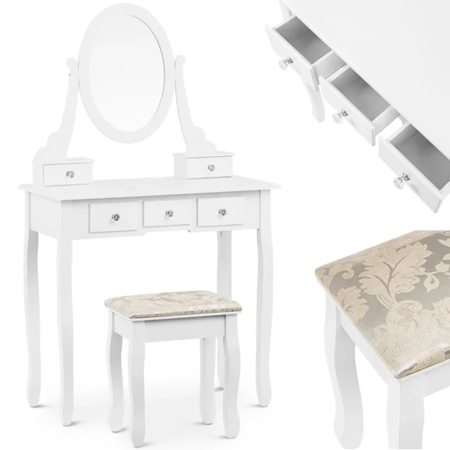 Cosmetic dressing table with mirror 5 drawers stool 80 x 40 x 140 cm - white