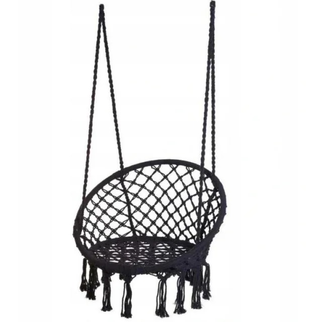 Cotton braided boho armchair, hanging, 80 cm, black, stork nest