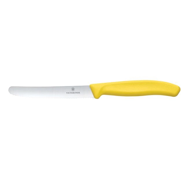 Couteau à tomates Victorinox Swiss Classic, pointe arrondie, dentelé, 11 cm, jaune