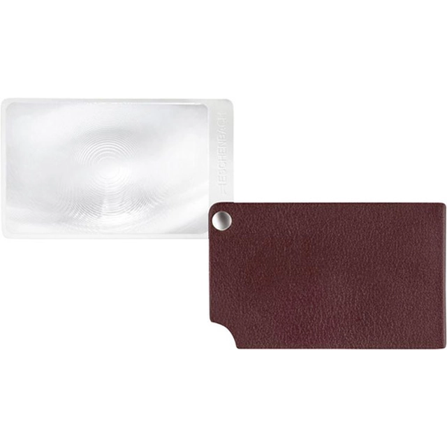 Credit card size magnifier, red visoPOCKET 2.5x, ESCHENBACH leather pouch