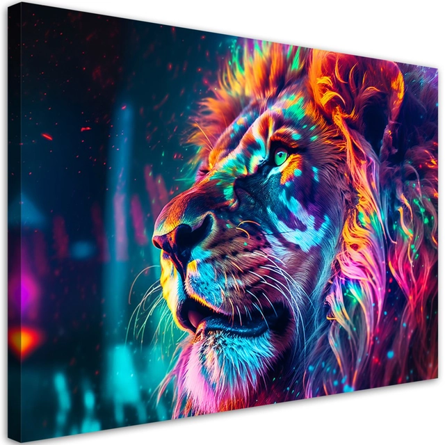 Cuadro en lienzo, Neon Animal Lion Ai -120x80