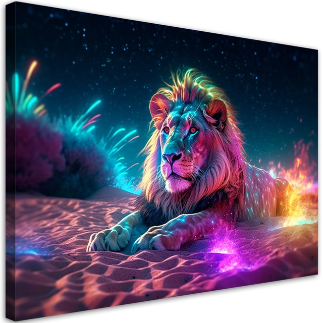 Cuadro en lienzo, Neon Lion Nature Abstract -120x80