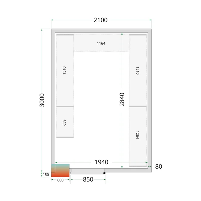 Cuarto frigorífico completo 2100 x 3000 x 2200 mm CRPF2130WD