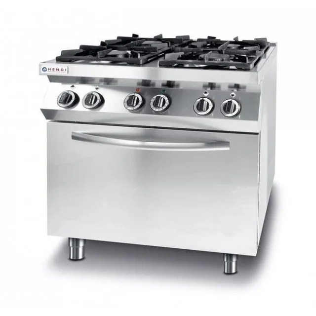 Cucina a gas 4-palnikowa Linea Kitchen con forno elettrico a convezione GN 1/1 HENDI 225882 225882