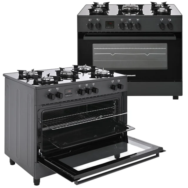 Cucina A Gas 5-Palnikowa Con Forno Elettrico Kwge-K90 Nero