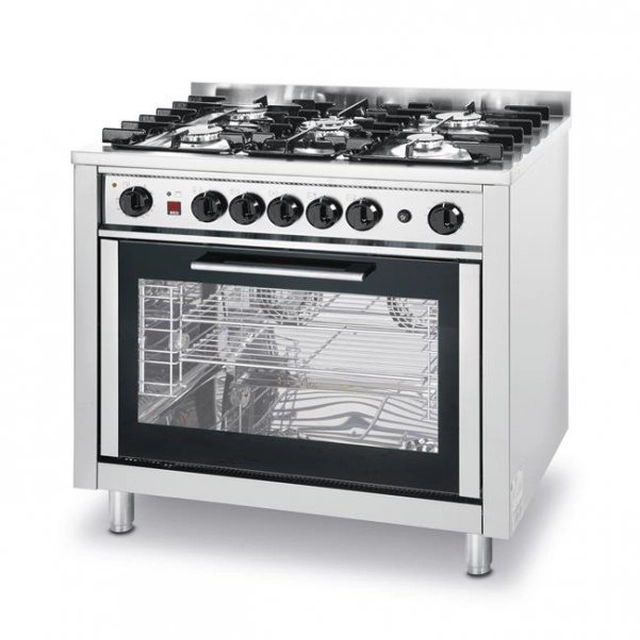Cucina a gas 5-palnikowa Linea Cucina con forno elettrico a convezione e griglia HENDI 225707 225707