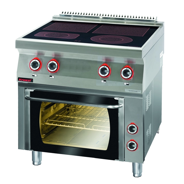 Cucina elettrica in vetroceramica con forno elettrico 2x4kW + 1x2,1kW + 1x2,0kW + 3,5kW (forno)