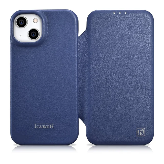 Custodia in pelle 14 per iPhone con patta magnetica MagSafe CE Premium Leather blu navy