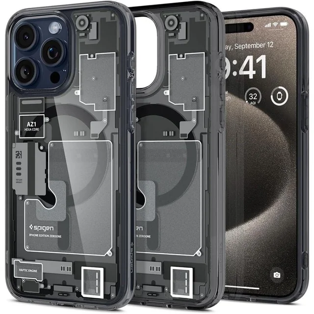 Custodia Mag Ultra Ibrida con MagSafe per iPhone 15 Pro Max, grigia e nera