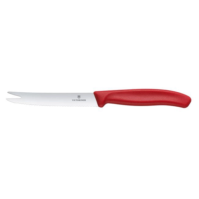 Cuțit Victorinox Swiss Classic pentru brânză și cârnați, lamă zimțată, 110mm, roșu