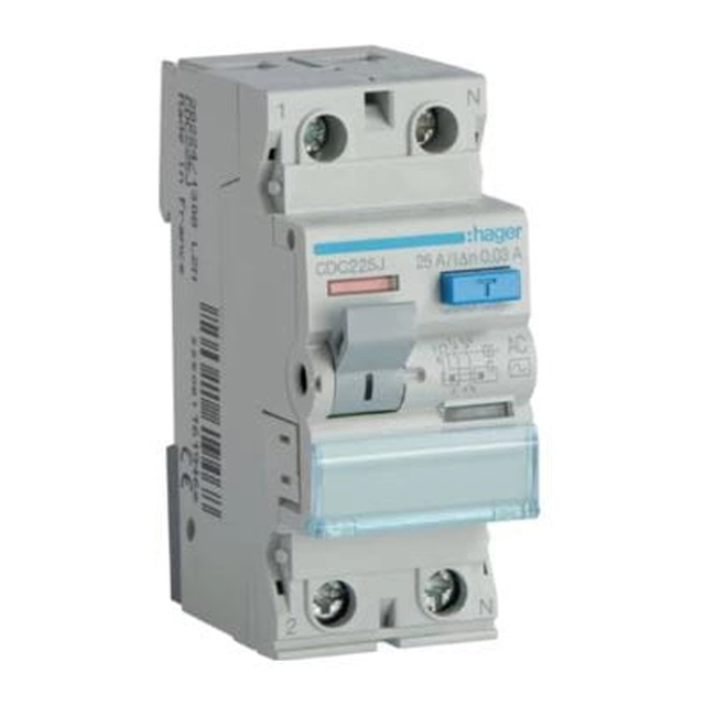 Residual current circuit breaker 1P+N 25A 30mA 6kA AC Hager CDC225J