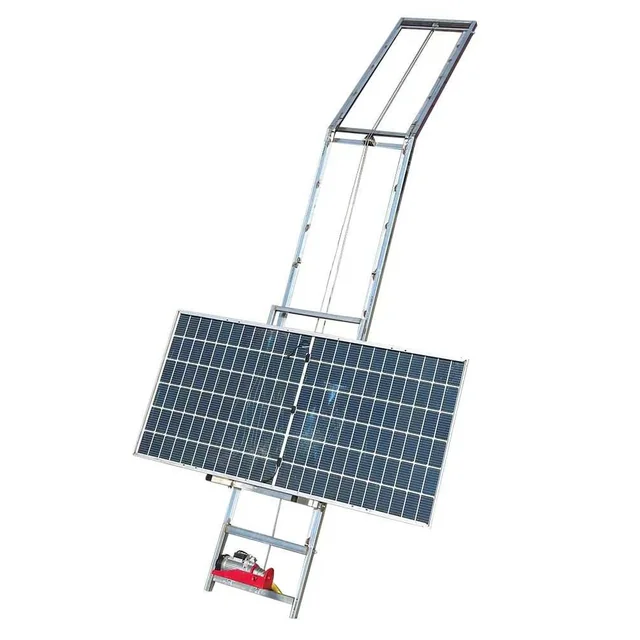 Electric lift with trolley and remote control for lifting photovoltaic panels, maximum height 18m