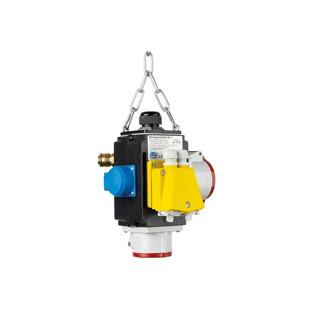 Suspended energy distributor with 1 three-phase socket 400V 5 poly 16A 1 three-phase socket 400V 32A 5 poly and 1 single-phase sockets schuko IP44 with compressed air connection and data connection