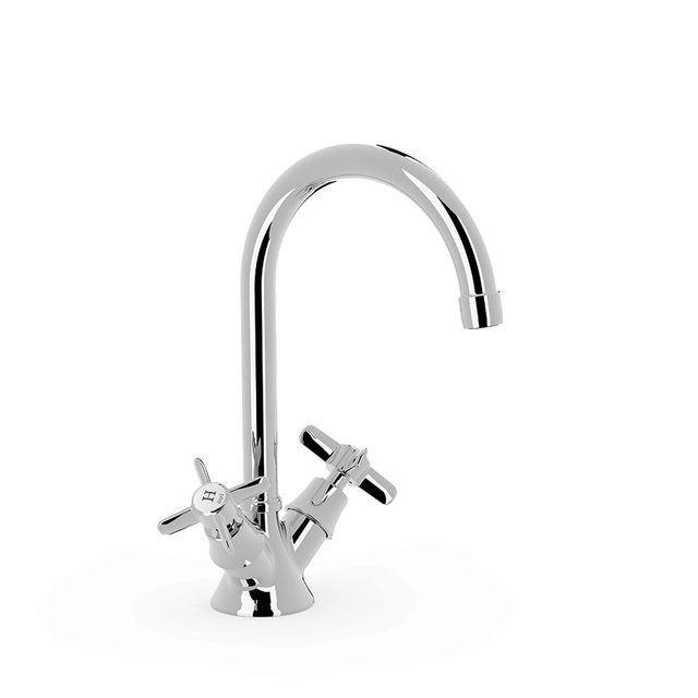 Tres Classic chrome two-lever standing washbasin mixer 24210901