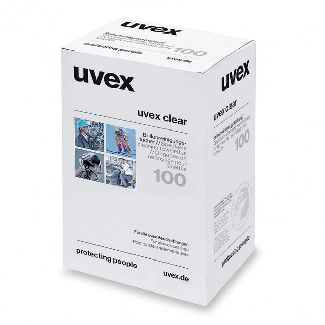 Cleaning wipes for glasses UVEX moistened without silicone box 100 piece of white