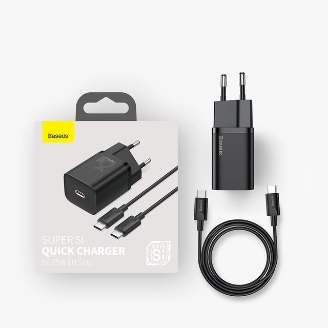 Baseus Super Si fast charger Quick Charge 3.0 Power Delivery 25W 3A + USB Type C - USB Type C 3A cable 1m black (TZC