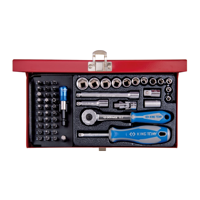 Tool set 1/4 "51 pcs, short 6-point sockets, 4-14mm, 1/4" bits with ratchet and accessories, KING TONY 2551MR cassette