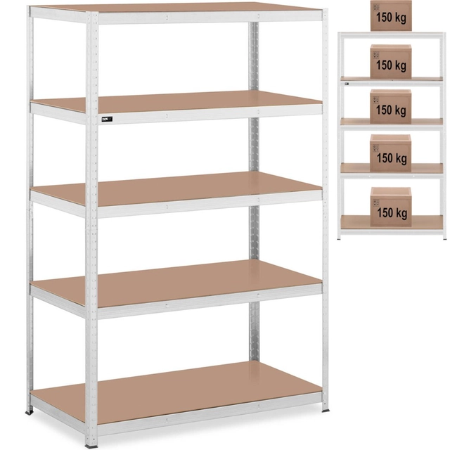 Metal storage rack 5 shelves 750 kg 120 x 60 x 180 cm gray