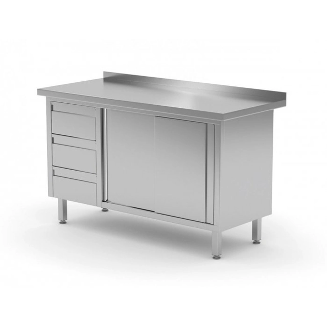 Wall table cabinet with three drawers and sliding doors - drawers on the left side 1300 x 700 x 850 mm POLGAST 138137-L 138137-L