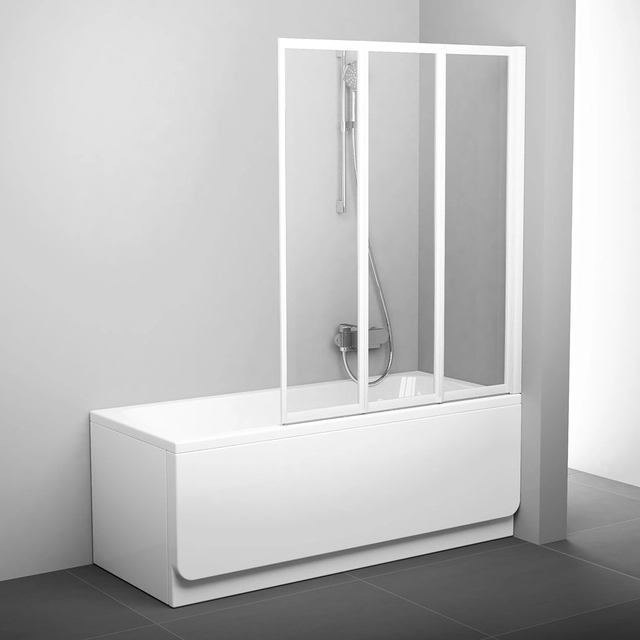 Folding bathroom wall Ravak, VS3 115, white+glass Transparent